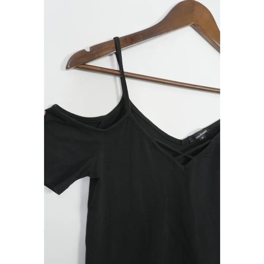 Ambiance Cold Shoulder Top‎ Kids Medium Black Lattice V-Neck Strappy Tee